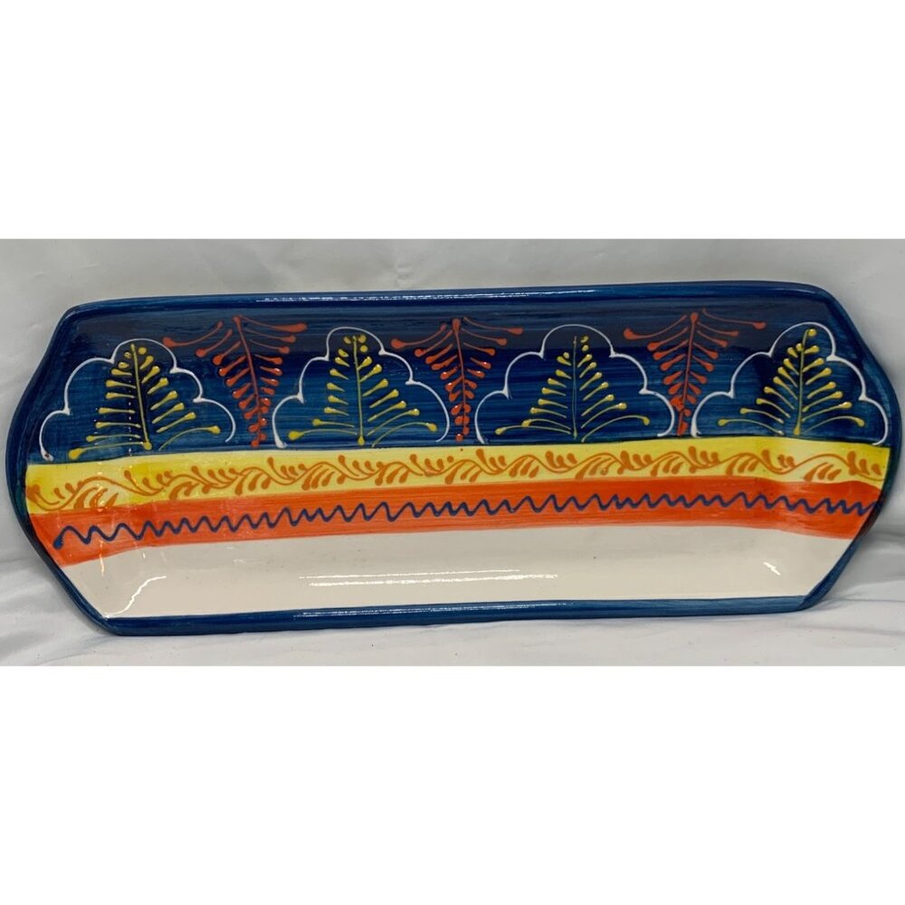 Handcrafted Spanish Ceramic Serving Tray With Vibrant Blue Yellow & Orange